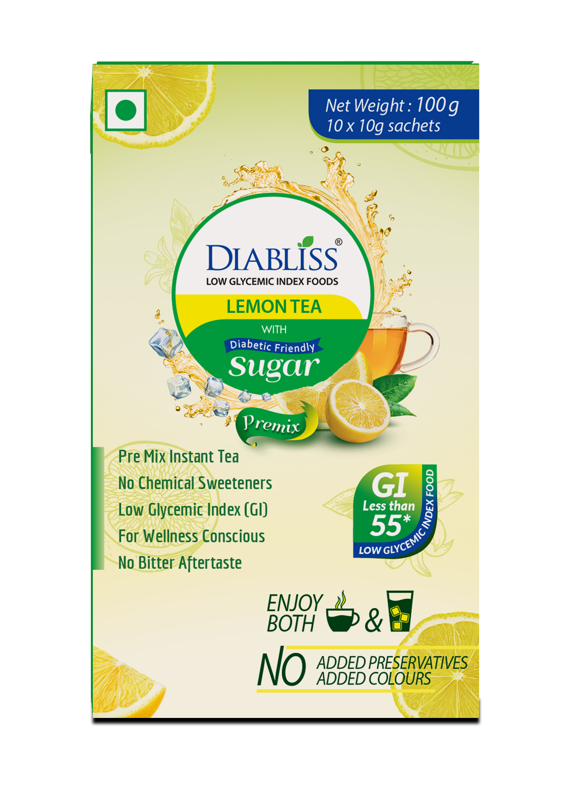 Diabliss Herbal Lemon Tea Sachets With Diabetic Friendly Sugar | Grocsy