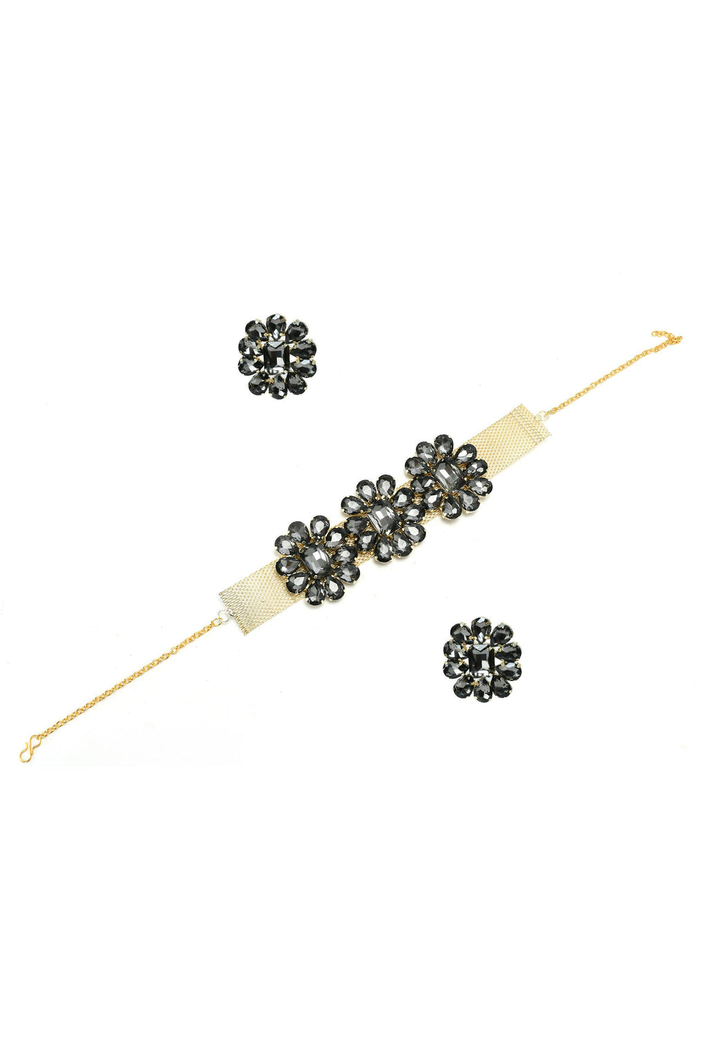 Mominos Fashion Joharkamal Gold-Polished Brass Finish Stone Choker For Women & Girls (Grey) | Grocsy