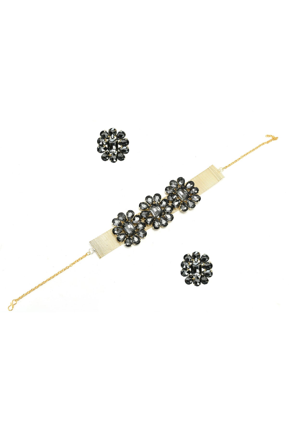 Mominos Fashion Joharkamal Gold-Polished Brass Finish Stone Choker For Women & Girls (Grey) | Grocsy