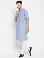 Even Apparels Blue Men's H/S Pure Cotton Kurta With Band Collar | Grocsy