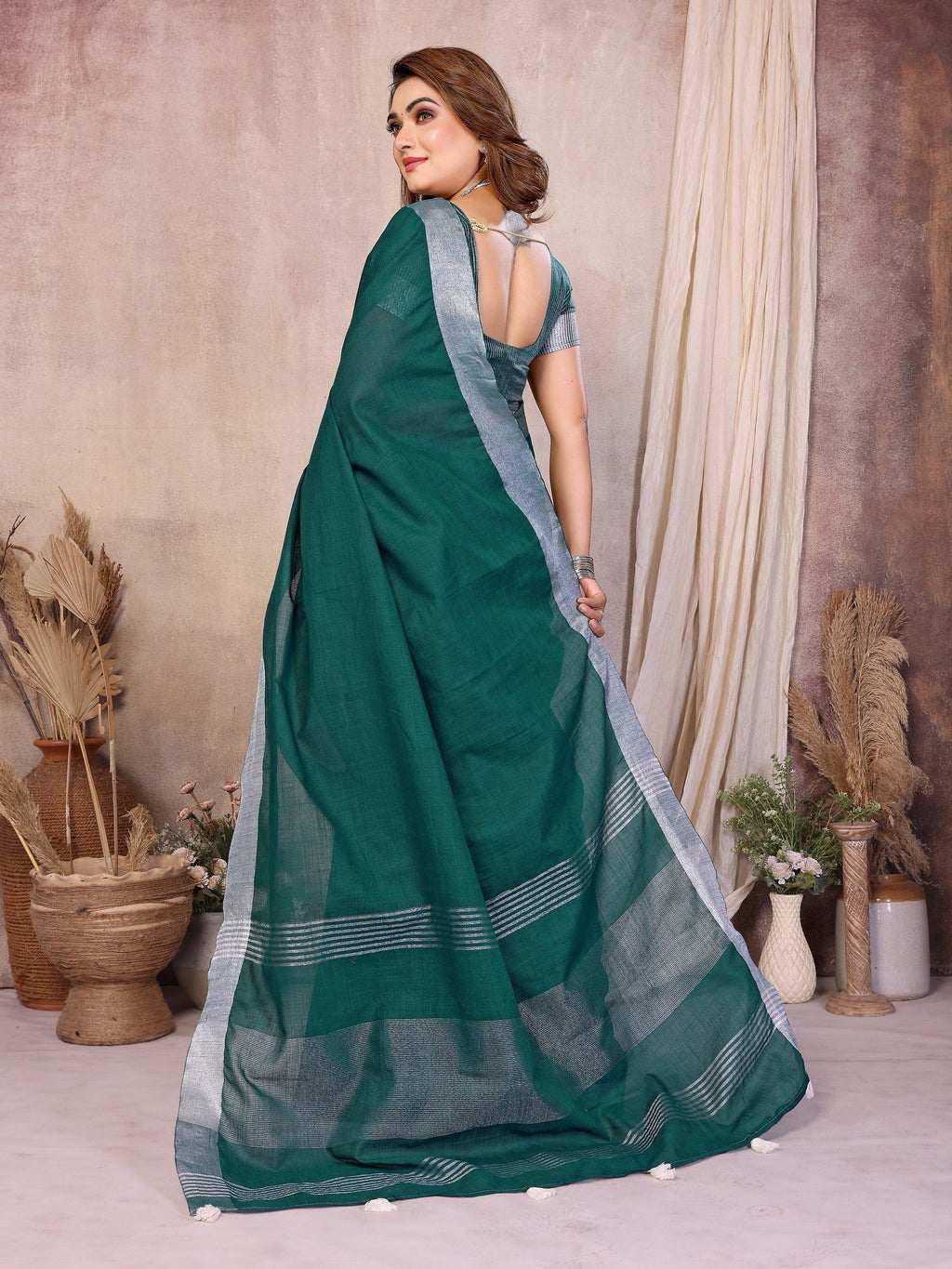 Anaita Green Weaving Linen Cotton Saree With Blouse | Grocsy