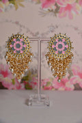 Pink & Grey Mandala Flower Hand Painted Bridal Earrings By House of Ree - Swadesiicart