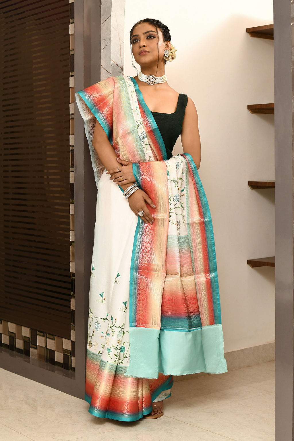 Joban Fashion Multicolor Saree Kataan Rainbow Digital Print With Embroidery | Grocsy