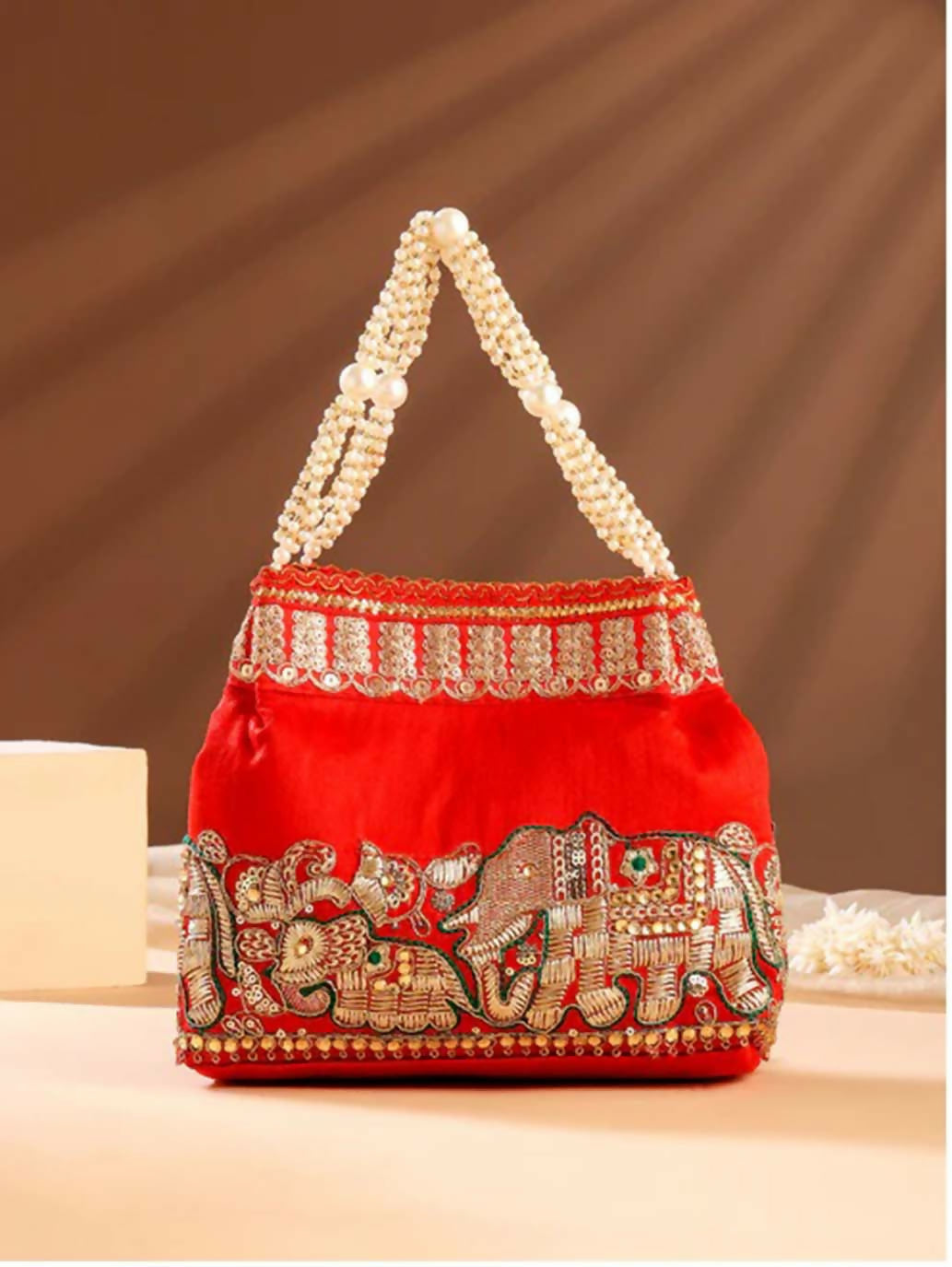 Joban Fashion Traditional Potli Handbags - Red | Grocsy