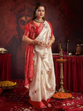 Joban Fashion Satin Silk Off White Floral Printed Saree | Grocsy