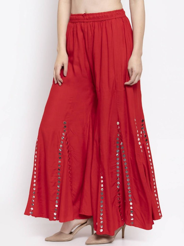 Mominos Fashion Red Mirror Palazzo | Grocsy