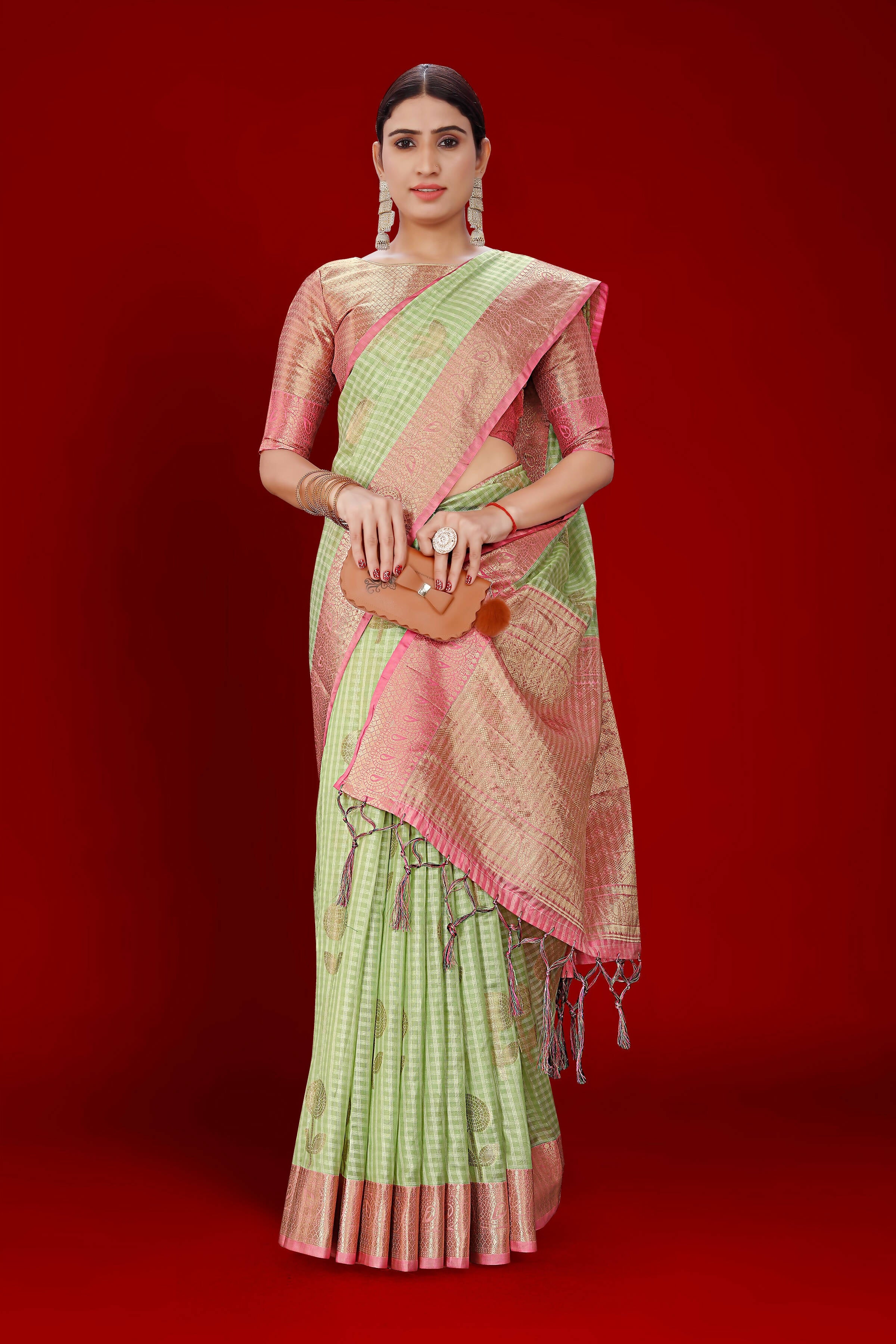 Green Soft Organza Woven Design Saree With Unstitched Blouse Piece - Zaara | Grocsy