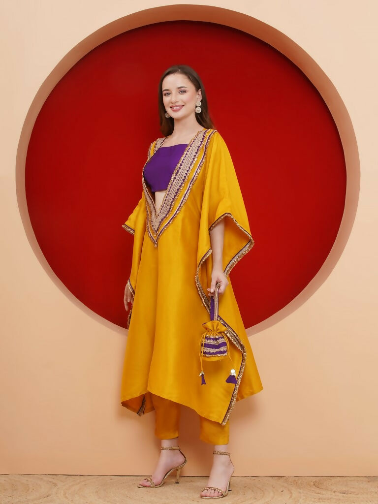 Joban Fashion Yelow Kaftaan Set with ineer and Potli | Grocsy
