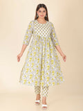 Aramya Yellow Soft Cotton Floral Print A-line Kurta Set for Women | Grocsy