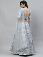 Sky Blue Georgette Paper Mirror Embroidery Work Lehenga Choli with Dupatta - Jivika | Grocsy
