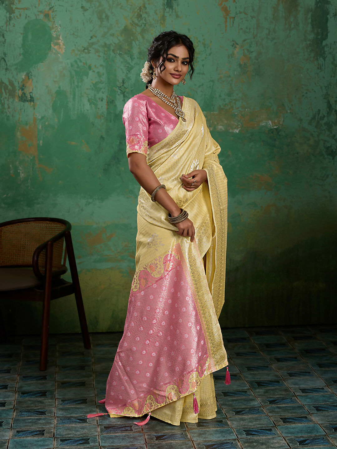 Shree Shyam Fashion Yellow Linen Cotton Saree | Grocsy