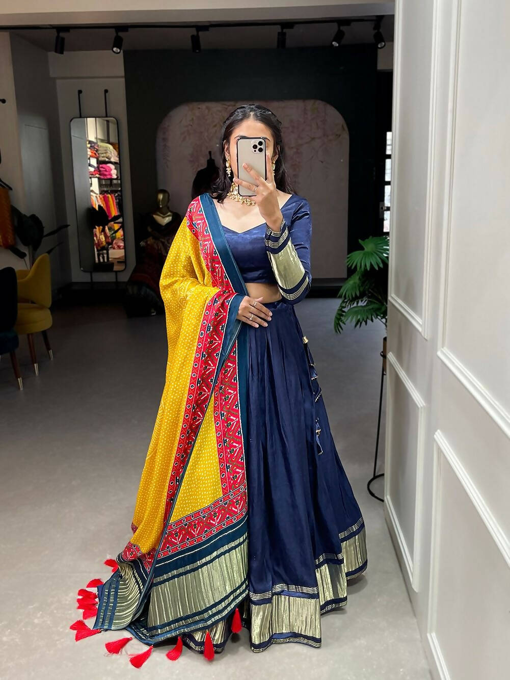 DEIANA'S Beautiful Pure Gaji Silk Weaving Lehengha Choli - Navy Blue | Grocsy