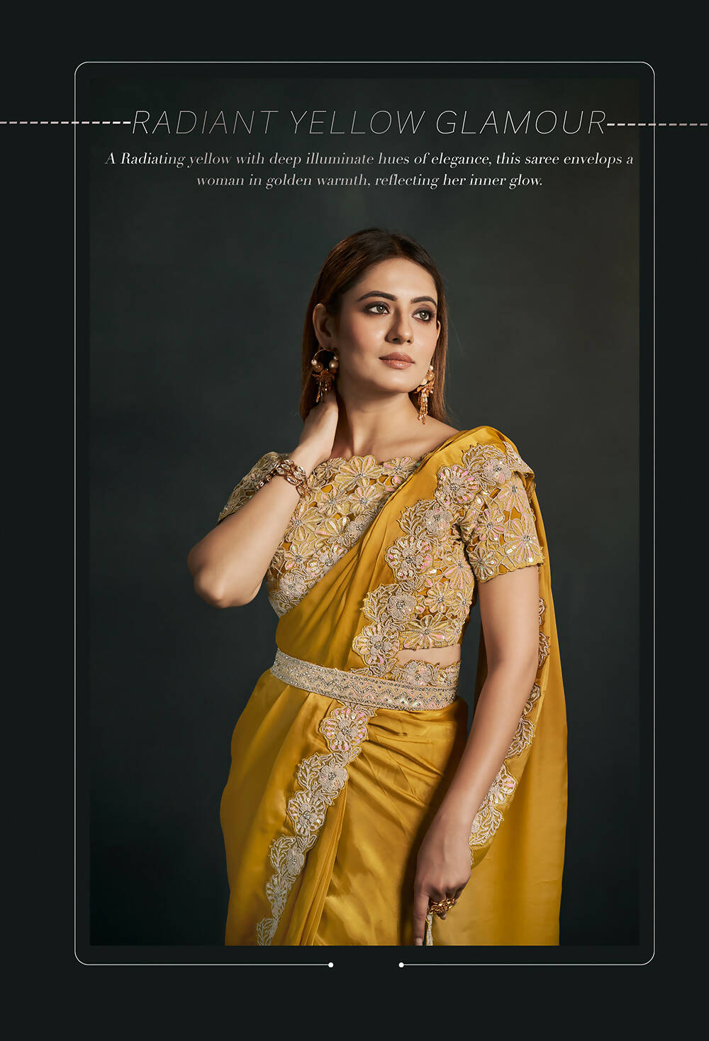 Mustard Organza Silk Crepe Cord Sequence & Thread Embroidered & Stone Work Saree - Moh-Manthan Royal Enigma | Grocsy