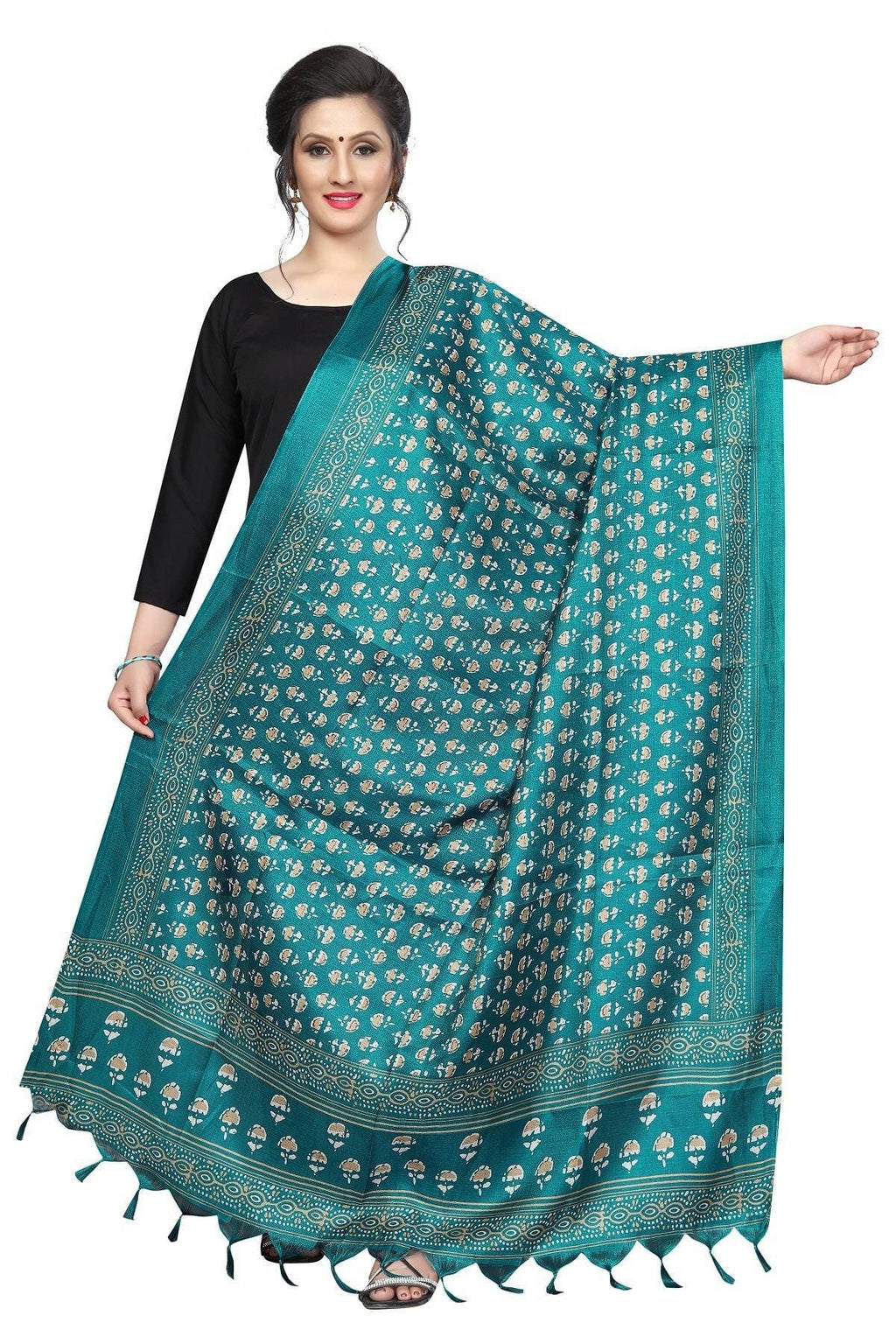 Vamika Rama Green Dot Printed Khadi Bhagalpuri Latest Dupatta | Grocsy