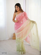 Pink Crunchy Silk Embroidery WorkParty Wear Saree - Lakshita | Grocsy