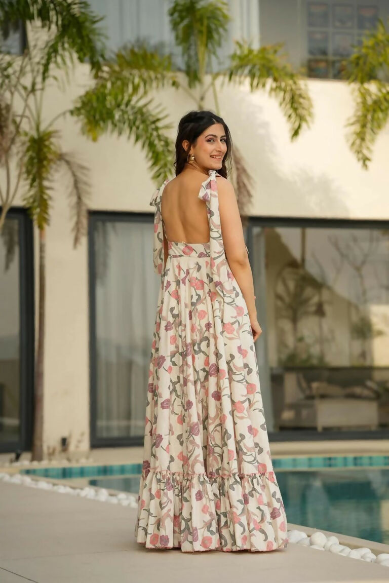 Aayaa Designer Cambric Cotton Printed Full Flaired Gown - Multi Color | Grocsy