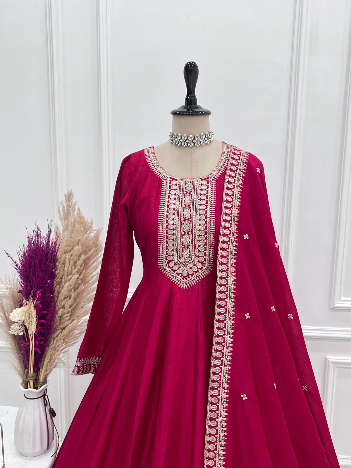 Evanik Ranipink Vichitra Silk Embroidered Sequence Work Wedding Gown Collection | Grocsy