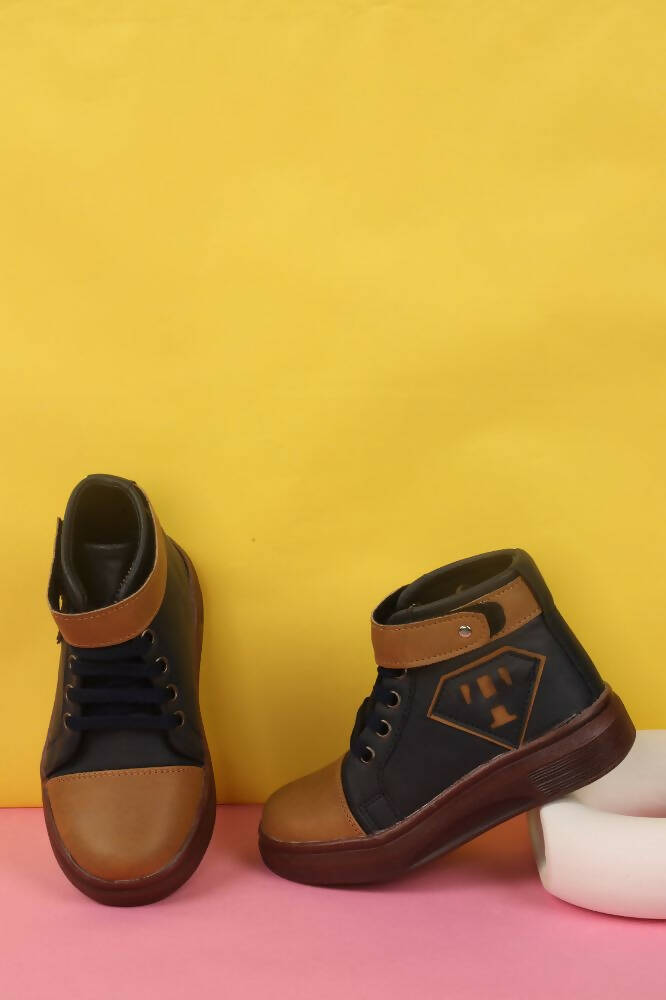Tiny Bugs Boys Party Wear Mid Top Boots - Navy | Grocsy
