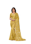 Mustard Georgette Zari Jacquard Embroidered Border With Mirror Work Saree With Unstitched Blouse Piece - Norita Zaina | Grocsy