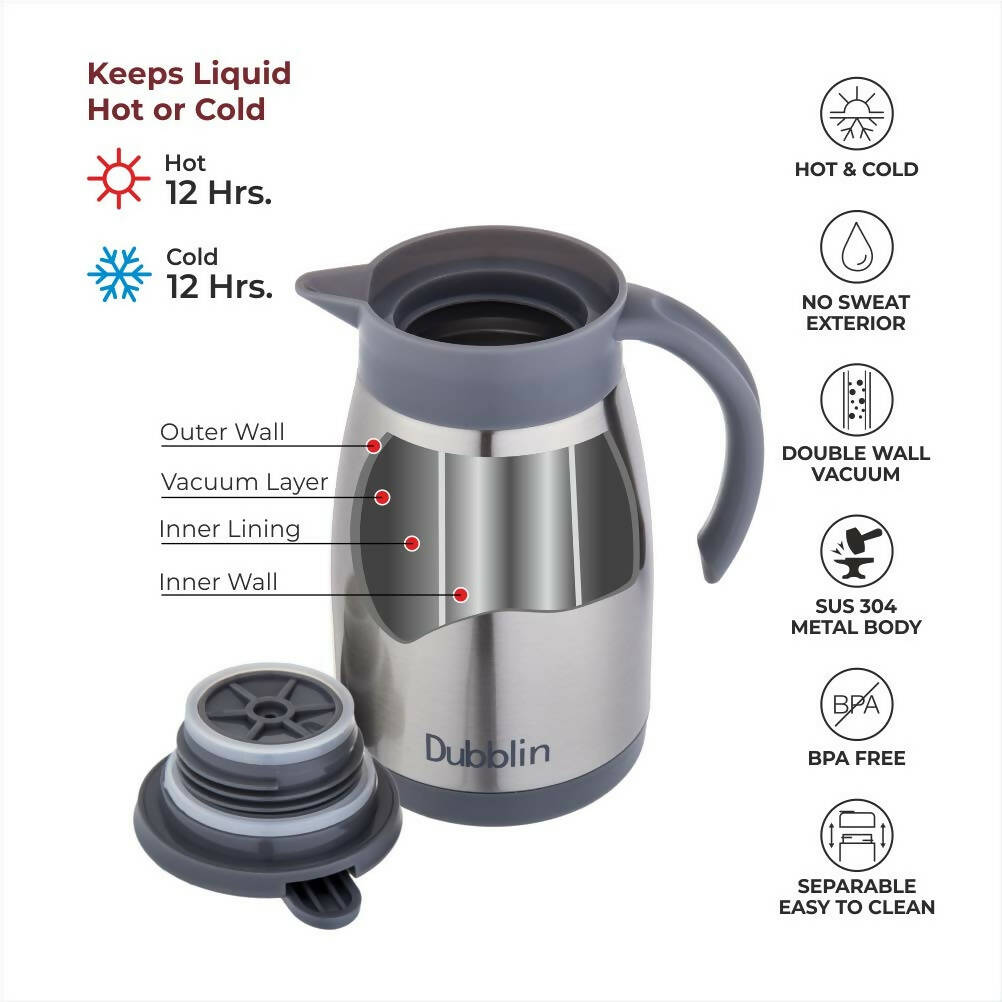 Dubblin Cafe Stainless Steel Double Wall Vacuum Insulated Thermos Flask | Grocsy