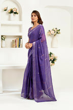Joban Fashion Purple Geomatric Linen Ready To Wear Saree With Unstitched Blouse | Grocsy