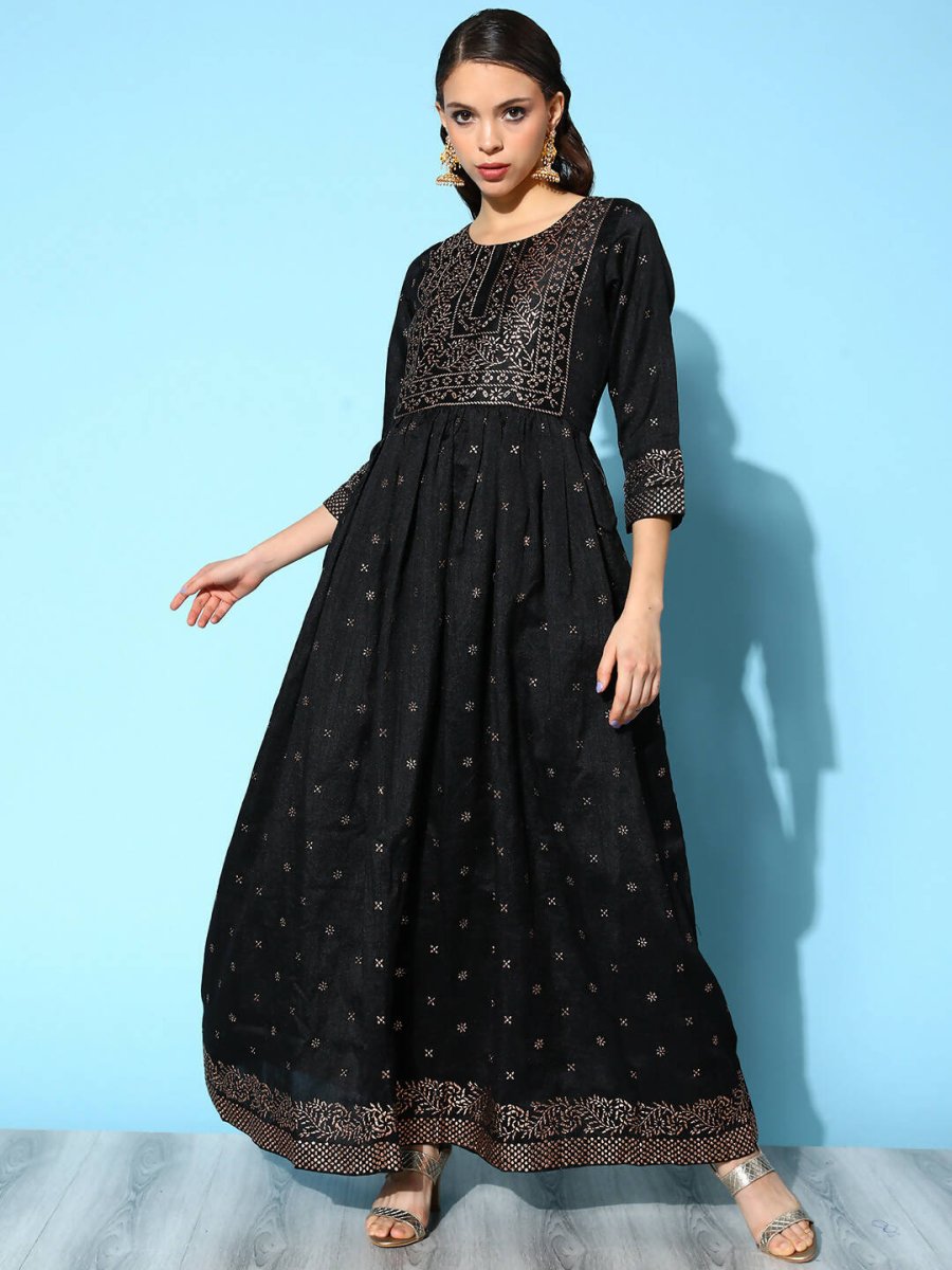 Ahalyaa Women Black Poly Silk Printed Dress | Grocsy