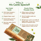 Nat Habit Kacchi Neem Wooden Comb - Soaked In 13 Herbs, Neem & Sesame Oil For Multi-Actions | Grocsy