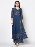 Aniyah Rayon Blue Color Foil Print Angrakha Anarkali Palazzo Set (AN-207K) | Grocsy