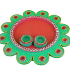 Kundan HandiKrafts Mdf Flower Pooja Thali - Green 01 | Grocsy