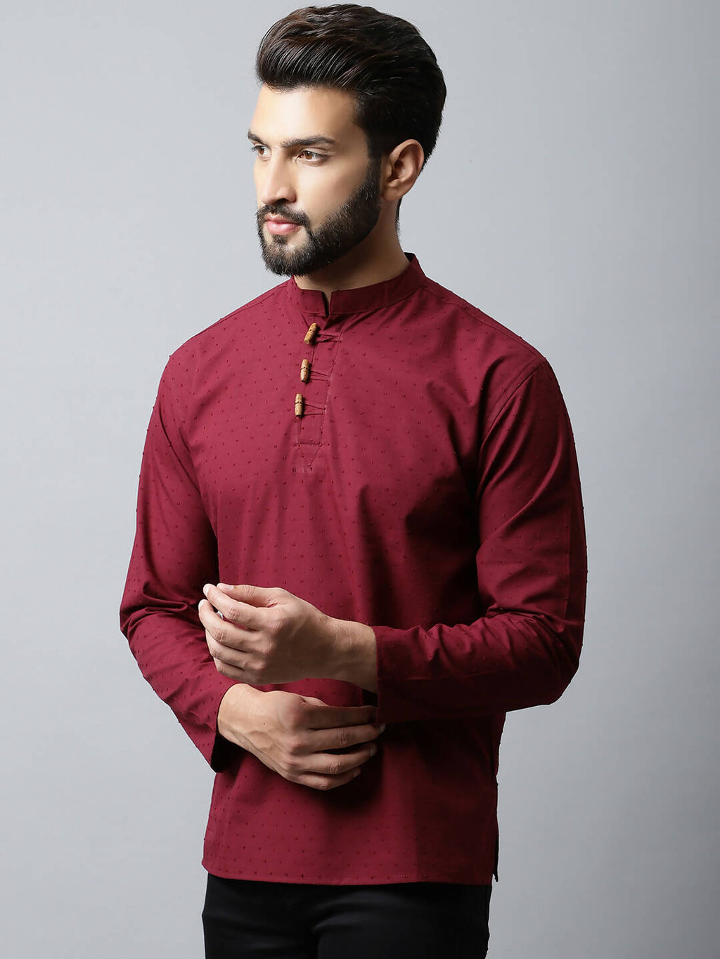 Even Apparels Maroon Color Pure Cotton Men's Kurta With Side Placket (SLD1182) | Grocsy