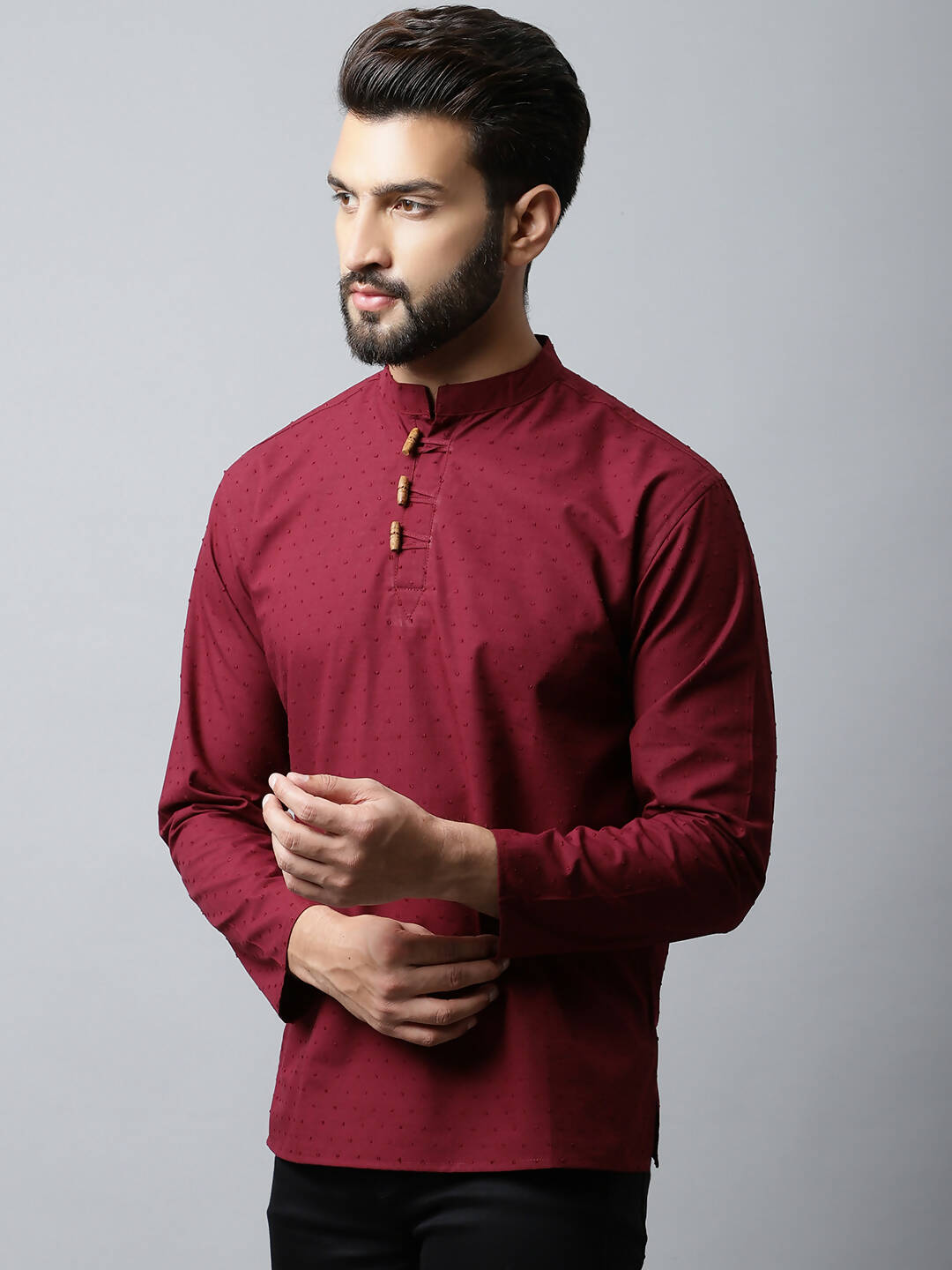 Even Apparels Maroon Color Pure Cotton Men's Kurta With Side Placket (SLD1182) | Grocsy