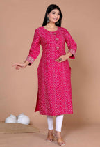 Miravan Women's Plus Size Pink Bandhani Pakistani Straight Kurti | Grocsy
