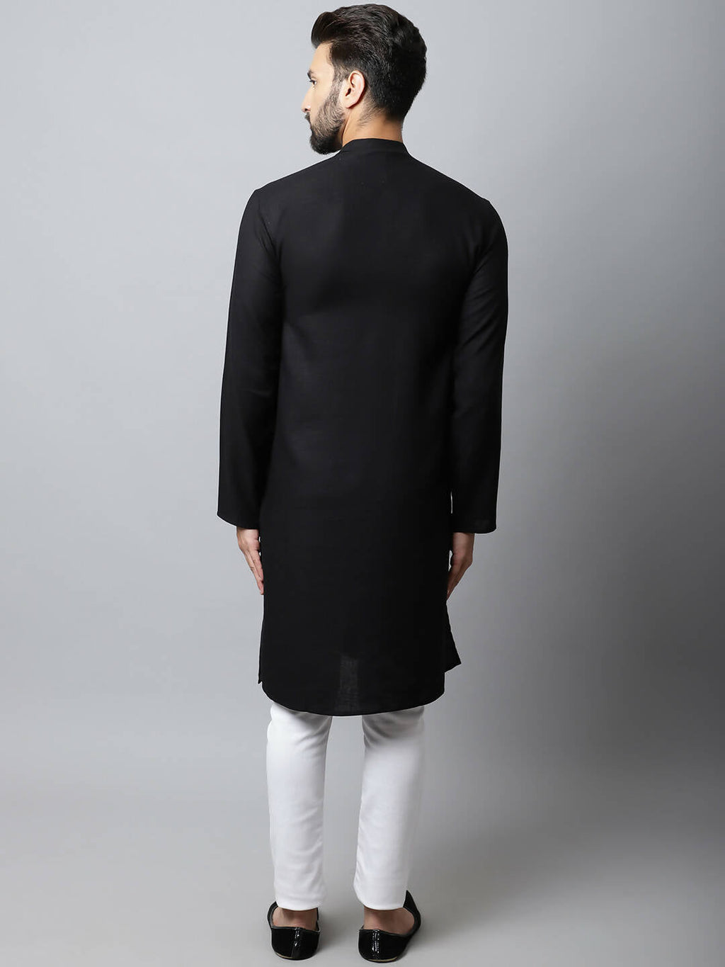 Even Apparels Black Color Linen Linen Men's Kurta With Side Placket (LN761) | Grocsy