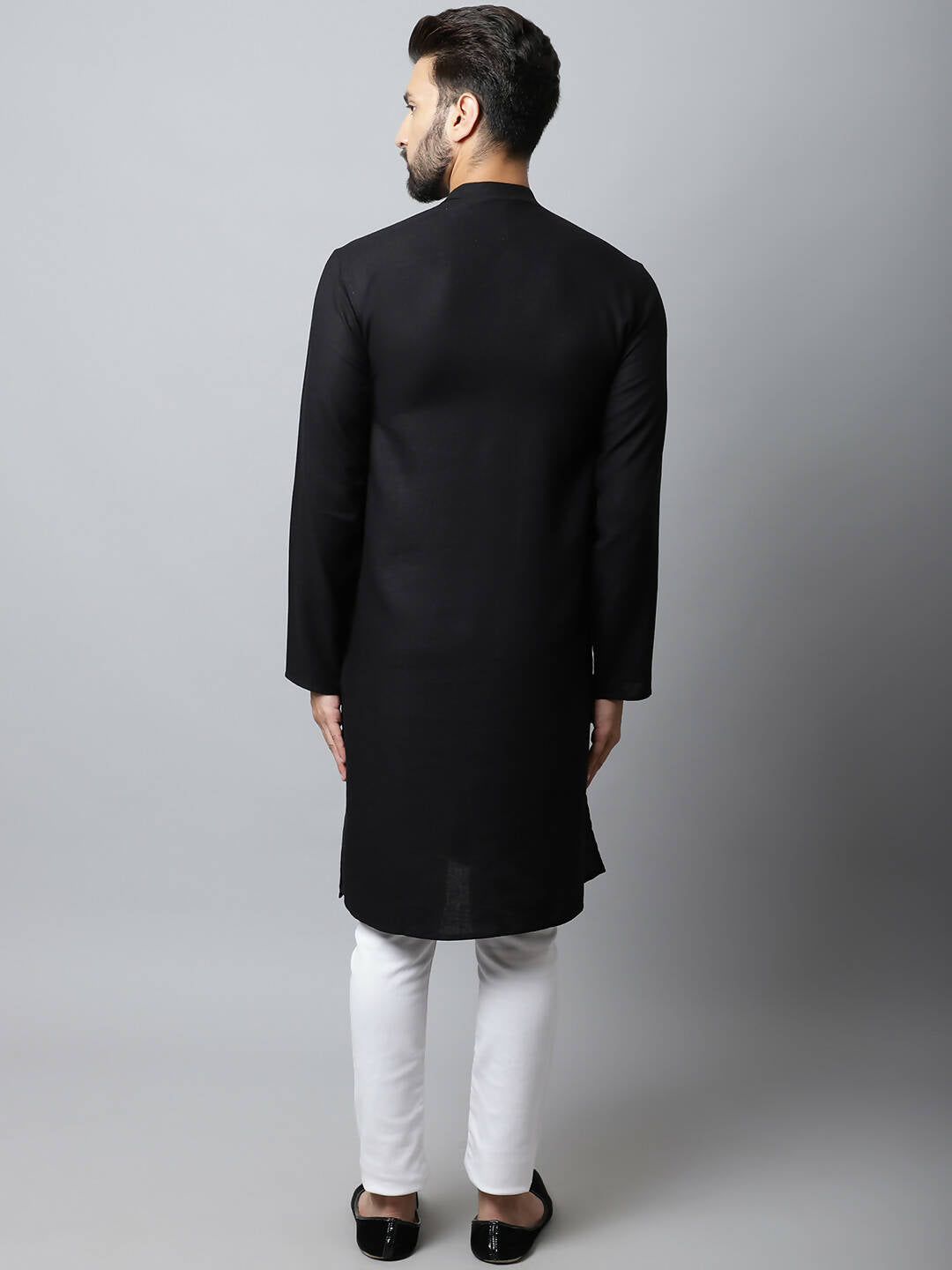 Even Apparels Black Color Linen Linen Men's Kurta With Side Placket (LN761) | Grocsy