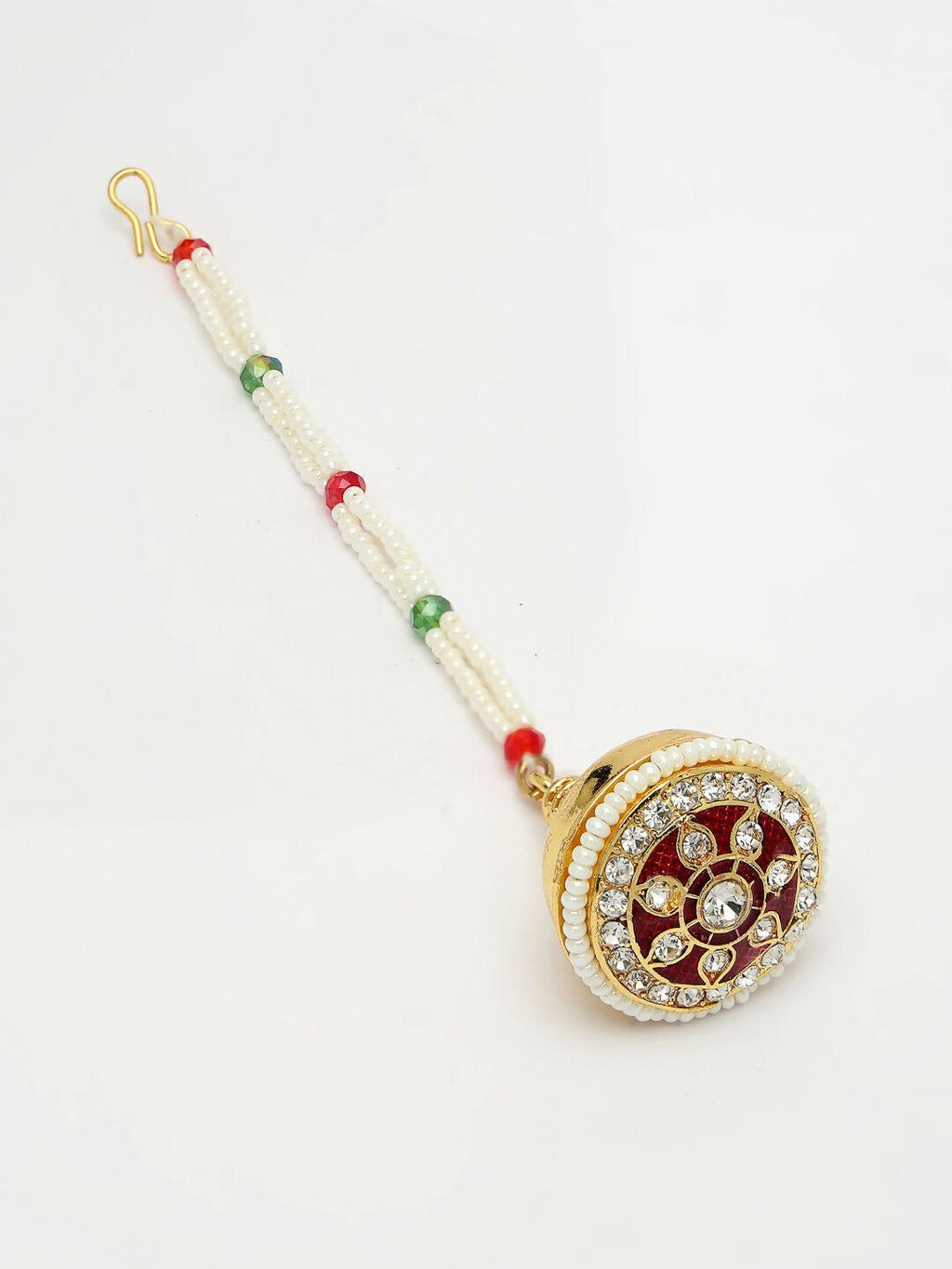 NVR Women's Gold-Polished CZ Stone-Studded Borla Maang Tikka | Grocsy