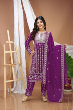 Lehenga Mart Designer Salwar Suit With Kurta, Pant, Dupatta For Women-Purple | Grocsy