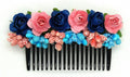 Blue & peach Flower Hair Comb | Grocsy