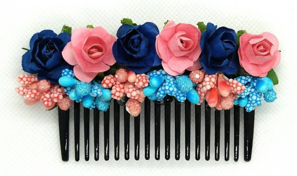 Blue & peach Flower Hair Comb | Grocsy
