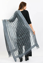 Mominos Fashion Moeza Women's Orgenza Mirror Stripe Thread Work Grey Dupatta | Grocsy