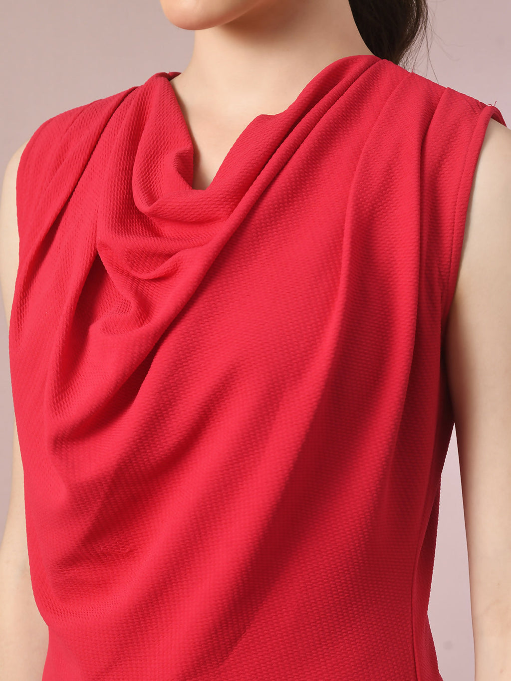 Myshka Women's Pink Solid Cowl Neck Bodycon Party Dress | Grocsy