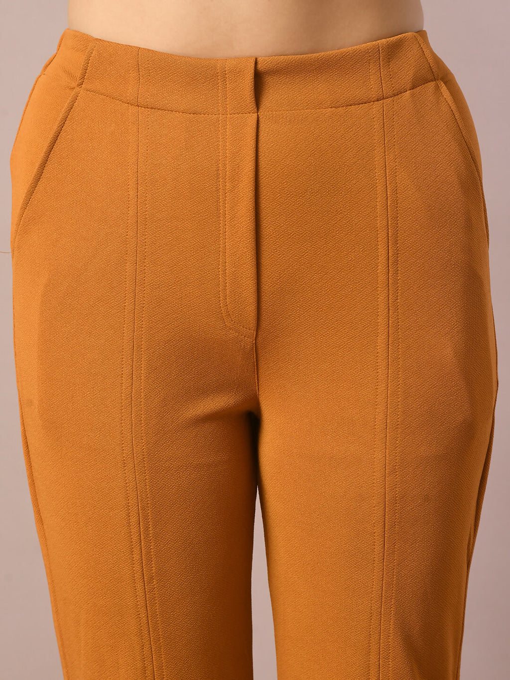 Myshka Women's Mustard Solid Party Parallel Trousers | Grocsy
