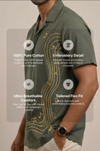 Echo — Green Music Embroidered Cotton Shirt by Hilo Design | Grocsy
