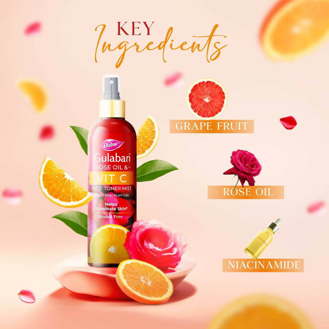 Dabur Gulabari Rose Oil & Vitamin C Face Toner Mist & Rose Water | Grocsy