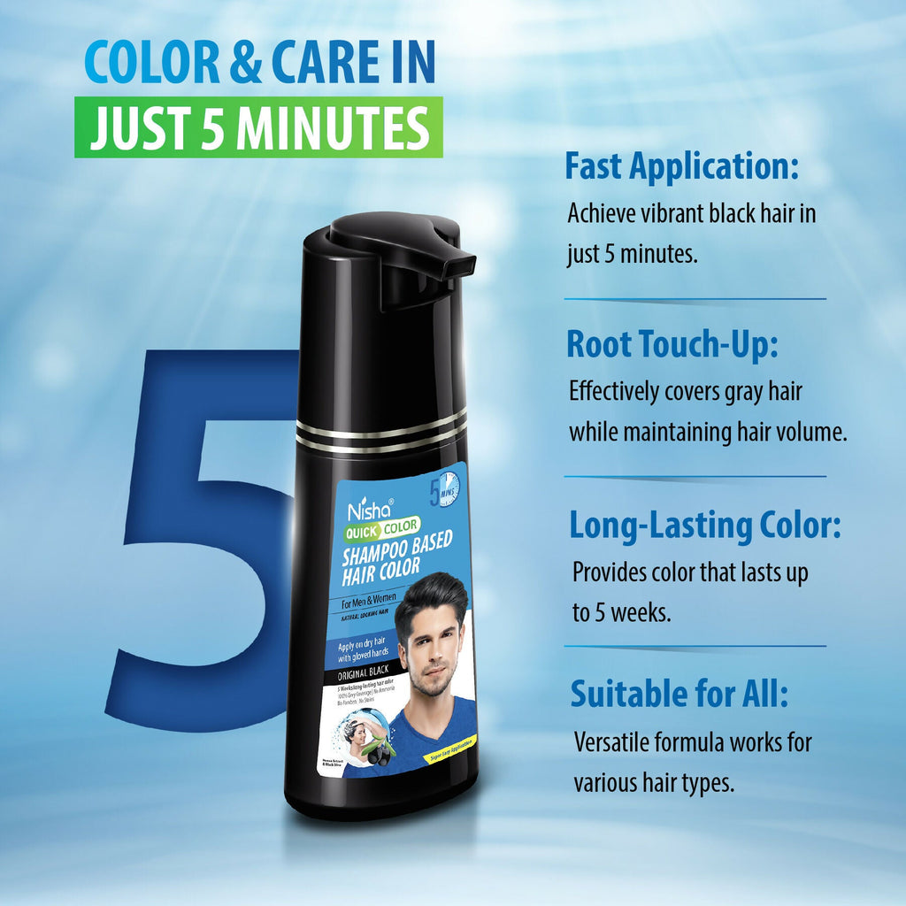 Nisha Quick Color Shampoo Hair Color-Original Black | Grocsy