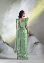 Sea Green Two Tone Satin Silk Designer Ready to wear saree with stithced Blouse - Mohmanthan Aura | Grocsy