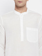 Even Apparels Pure Cotton Men's Kurta With Band Collar in White Color | Grocsy
