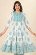 Aramya White Soft Cotton Block Anarkali Kurta for Women | Grocsy