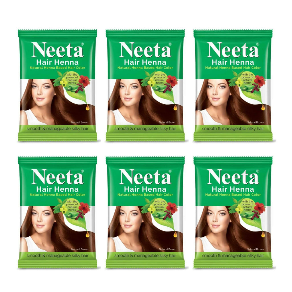 Neeta Henna Powder for Hair, Henna-Based Hair Color Natural Brown (Pack of 6) | Grocsy