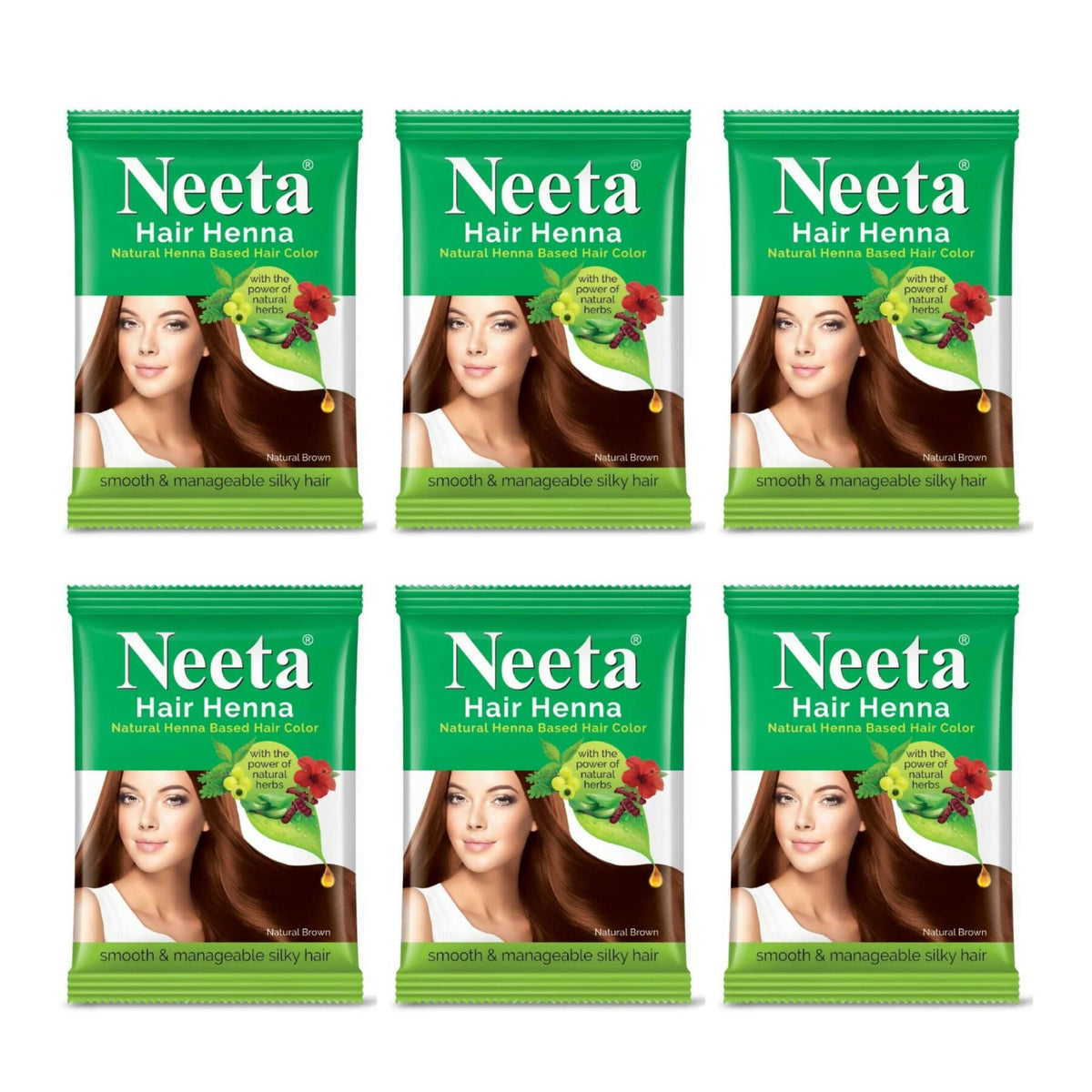 Neeta Henna Powder for Hair, Henna-Based Hair Color Natural Brown (Pack of 6) | Grocsy
