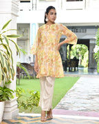 Vaasva Women's Lemon Yellow Organza Digital Printed Cord Set | Grocsy